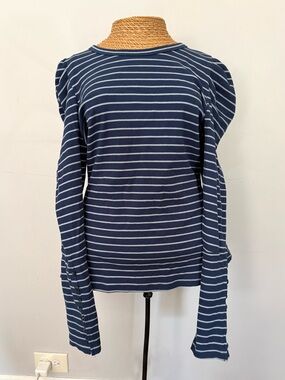 Maeve Free People Navy and White Striped Long-Sleeve Tee